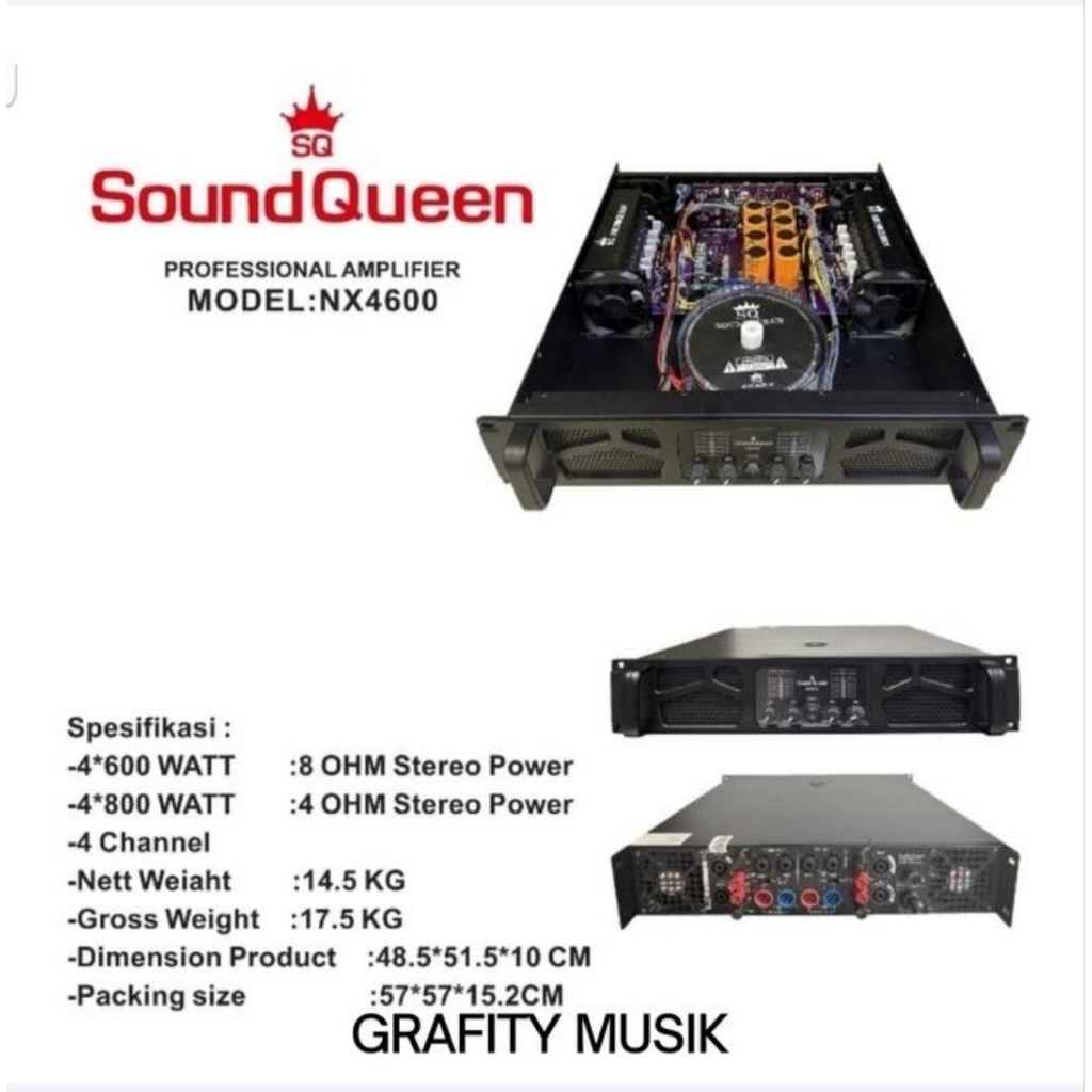 Power Amplifier Soundqueen NX4600 4x600 Watt 4 Chanel Original 4Ch NX 4600 Panel 2U NX-4600 4Channel