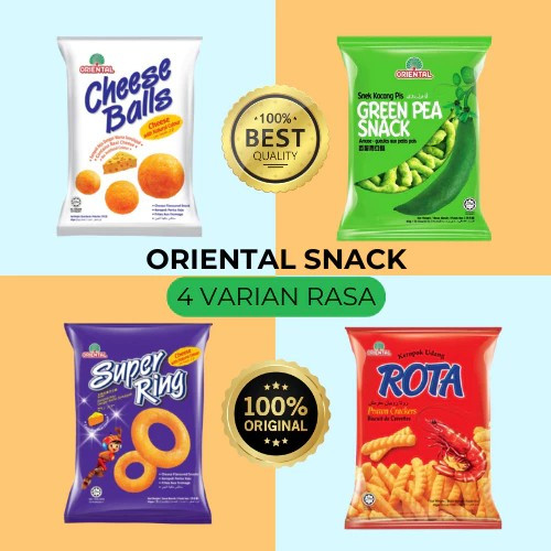 

Oriental Snack lmport Varian Green pea/Rota Prawn/Cheese Ball/Super Ring Chiki Rasa Kacang Gurih dan Enak Food Makanan