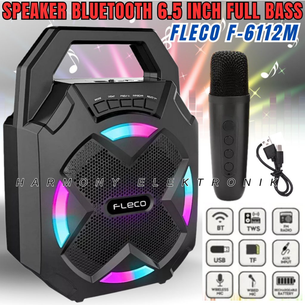 Fleco F-6112m Speaker Bluetooth Full Bass Gratis Mic Wireless | Fleco F-6112m 6.5 Inch [Bluetooth/Ka
