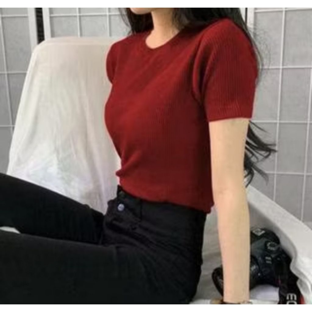 BAJU ATASAN GISELLA RAJUT WANITA LENGAN PENDEK / BAJU RAJUT SALUR // BLOUSE RAJUT LENGAN PENDEK