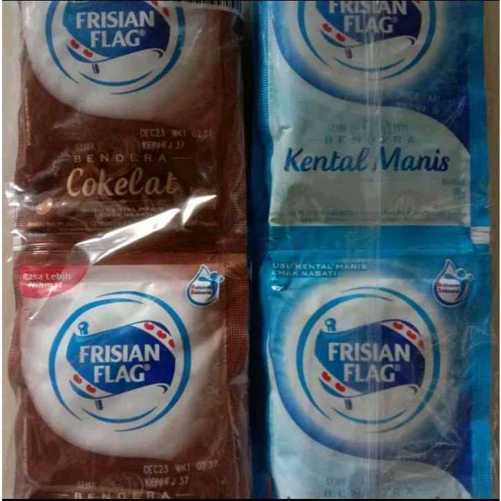 

Susu Kental Manis Frisian Flag Putih Coklat Kemasan Renceng 38g / Susu Kental Manis SKM Frisian Flag Renteng isi 6 Susu Bendera
