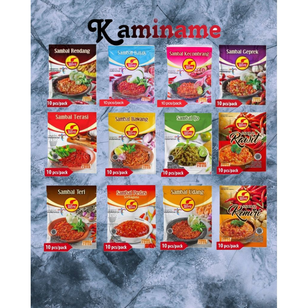 

sambal uleg finna terasi geprek Rcg isi 10 sachet