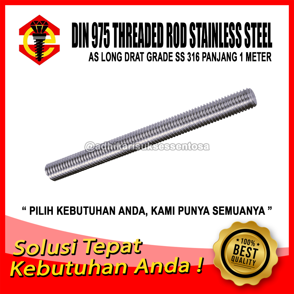 SS 316 / As Drat Stainless M12 / Long Drat 12 MM / Thread Rod M12x1 Meter