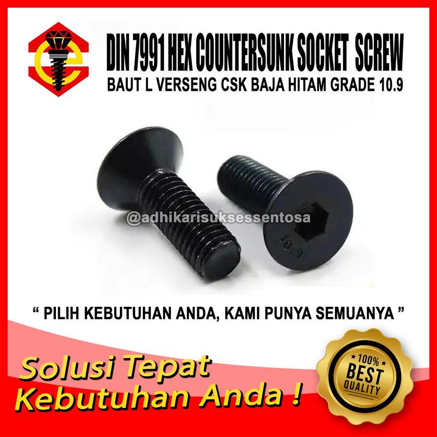 Grade 10.9 / Baut L VERSENG Baja Hitam M20x80 / JF Countersunk Socket Black Steel 20 MM