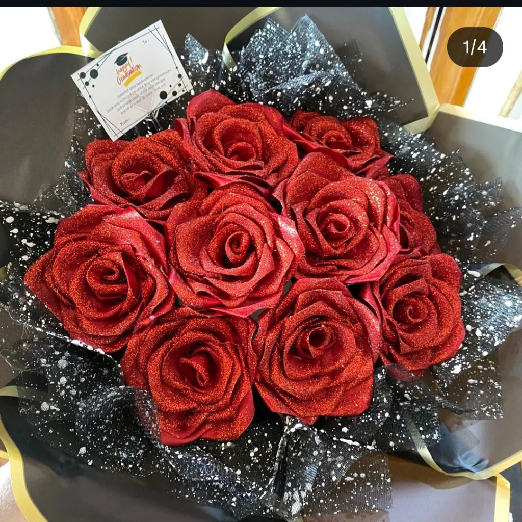 

buket graduation buket ulang tahun buket pita satin maroon 10 tangkai wajib order dus packing size XL