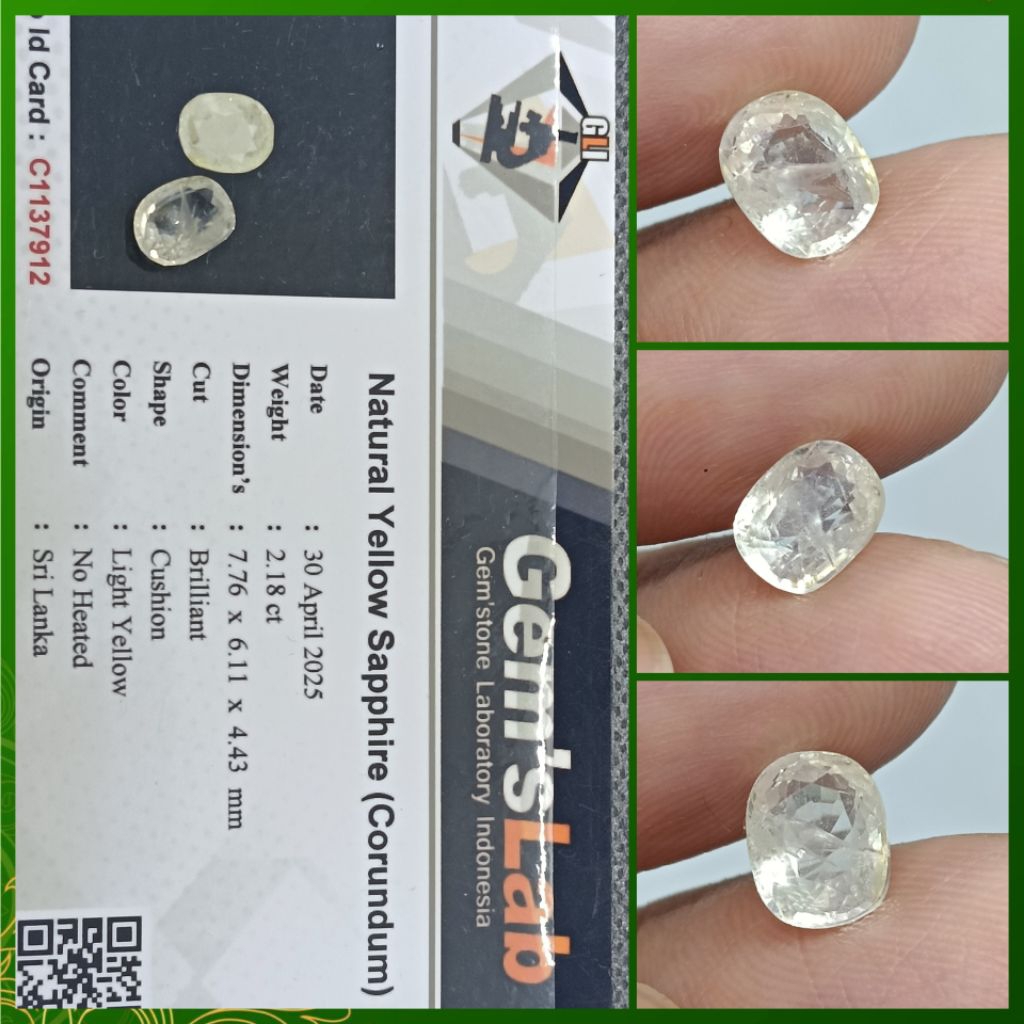 Natural Yellow Sapphire Ceylon 2,18 ct Top Kristal NoHeat memo GLI safir Srilanka