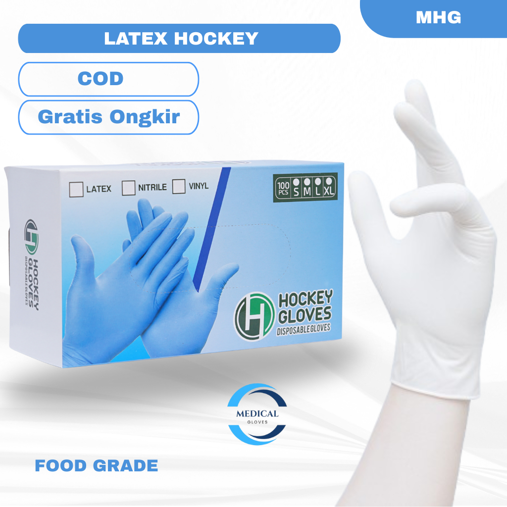 MEDICAL | SARUNG TANGAN LATEX HOCKEY 100 PCS - GLOVE HOCKEY FOOD GRADE - SARUNG TANGAN PUTIH