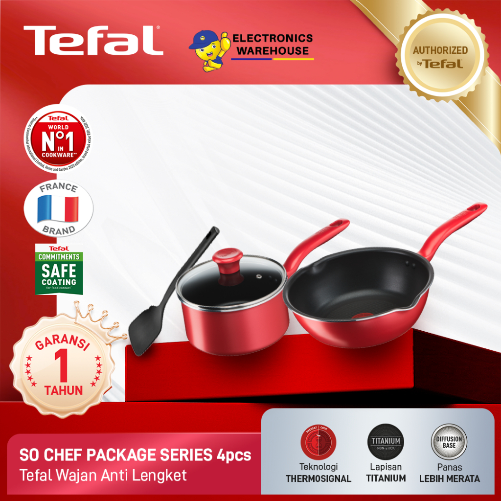 Tefal Cookware Set Induksi Wajan Anti Lengket - So Chef Red 4 pcs