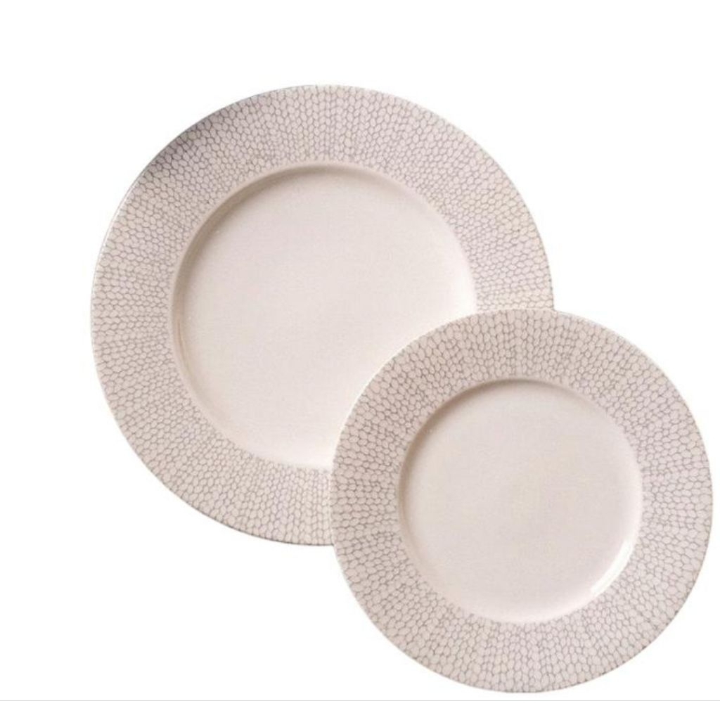 PIRING WHITE SILVER CARRAMICA/Piring motif garis silver CARRAMICA