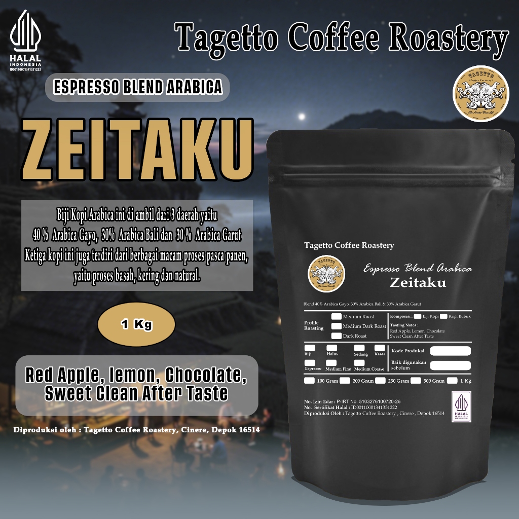 

BIJI KOPI ESPRESSO BLEND ZEITAKU 1KG ARABIKA | 100% ARABICA BEAN GROUND BUBUK 1 KG TAGETTO COFFEE
