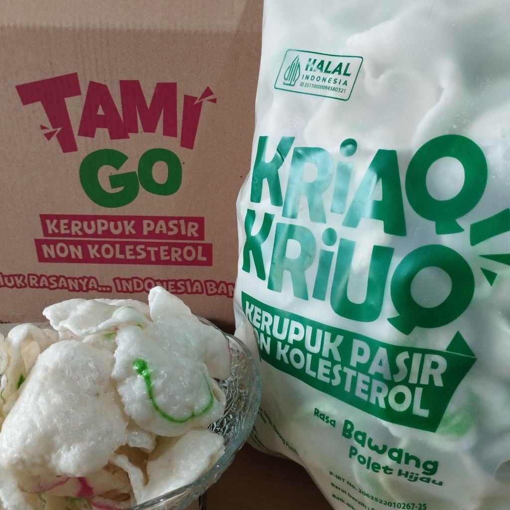 

Kerupuk Pasir Kriaq-Kriuq / Tamigo Non Kolesterol 250gr Rasa Polet Hijau Ikan