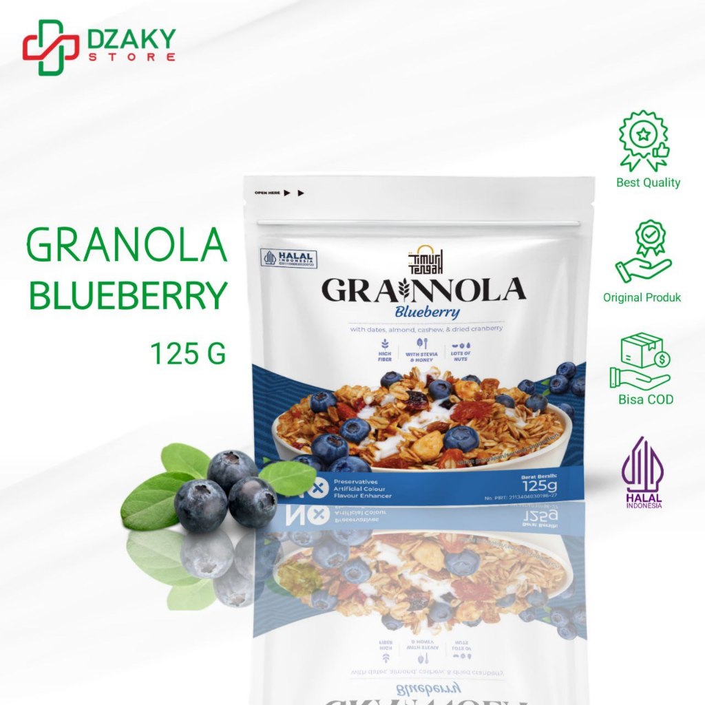 

Grainnola Timur Tengah Blueberry 125 Gram Granola Cemilan Sehat Rendah Kalori Sereal & Snack