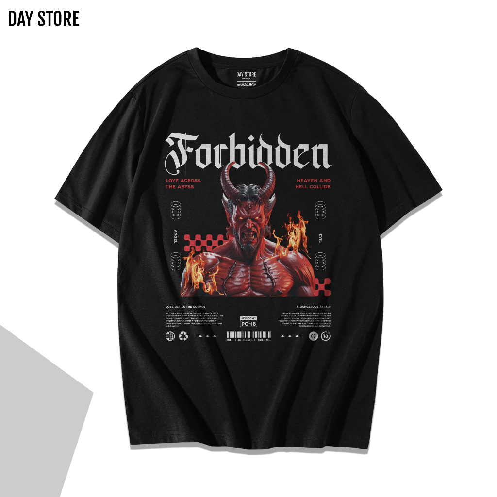 DAY STORE - Kaos Streetwear Forbidden Red Devil Pria Wanita Baju Tshirt Distro