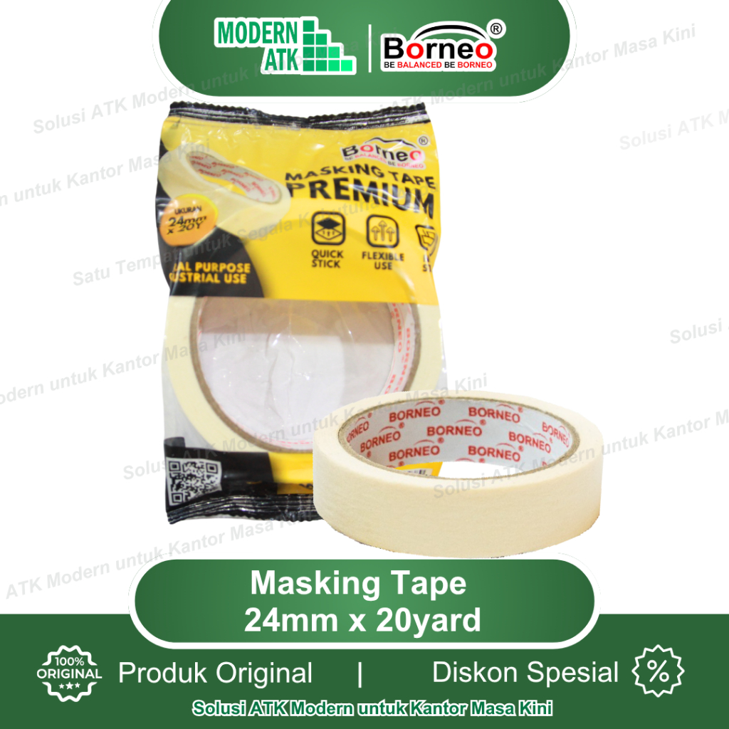 

Borneo Masking Tape Isolasi Kertas Premium (24mm x 20Yard)