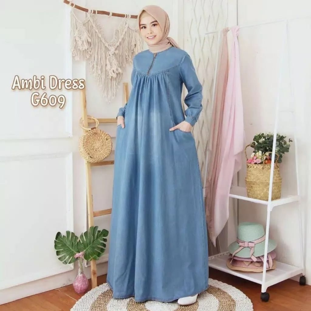 Abaya Gamis Jeans Wanita Terbaru Gamis Jeans Jumbo Size XL Ld 120