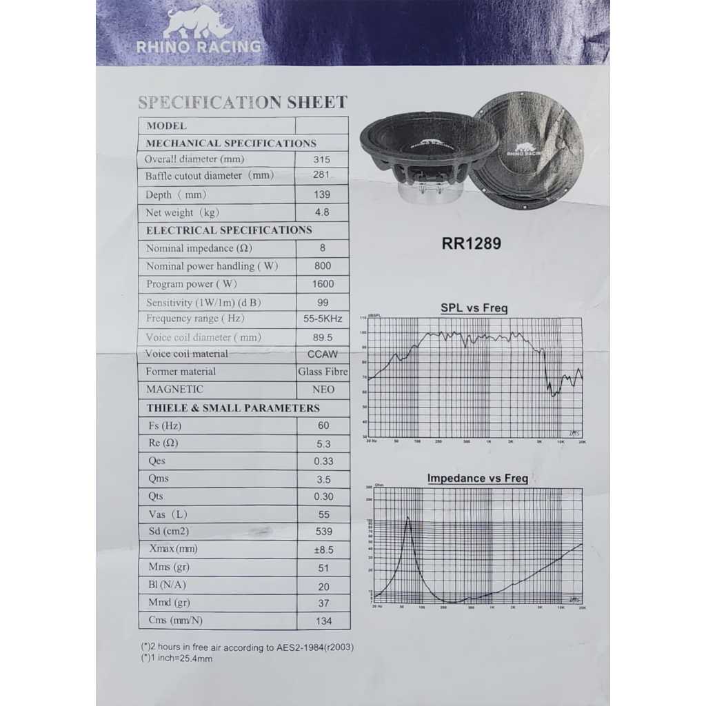Speaker Rhino Racing RR1289 / RR 1289 – Neodymium Magnet Line Array 12 Inch – ORIGINAL