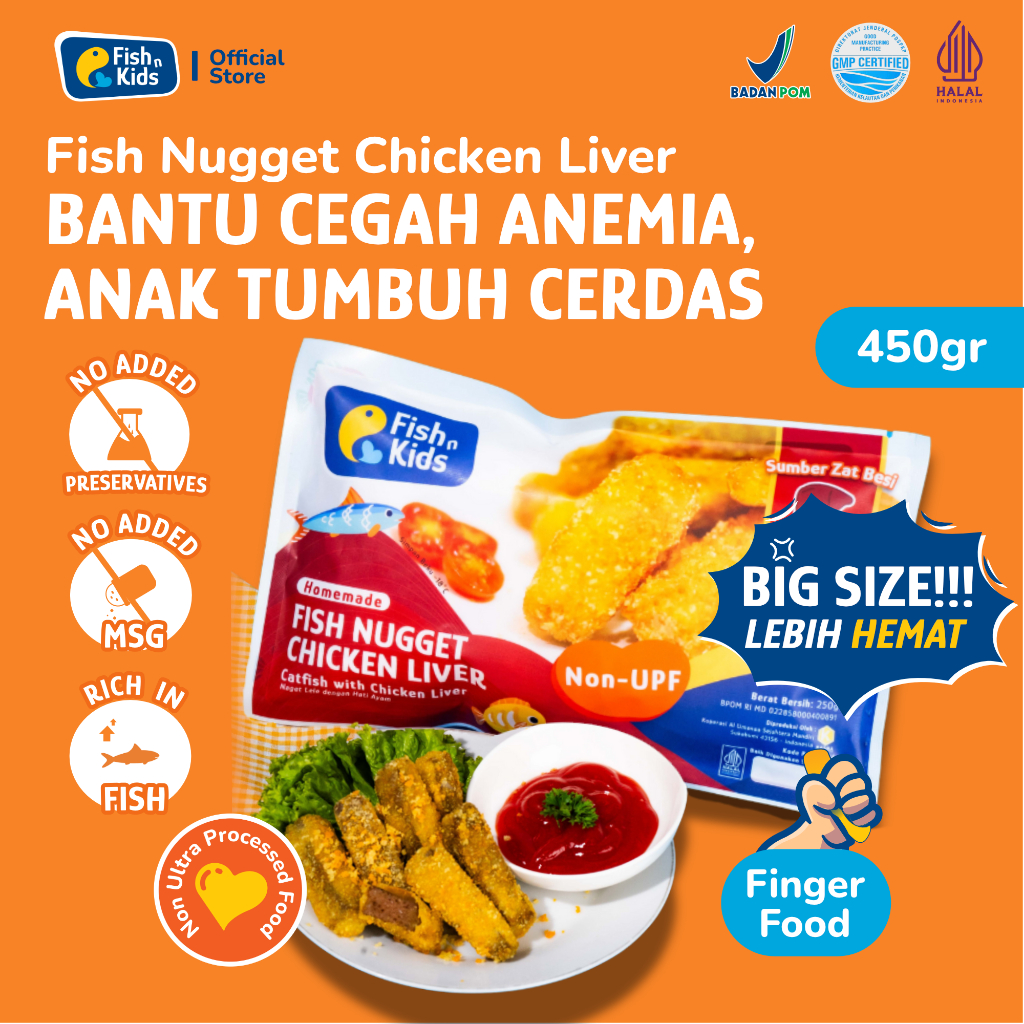 

Fish n Kids - Nugget Lele + Hati Ayam Nugget 450 gr Non MSG - Homemade Non UPF BPOM HALAL