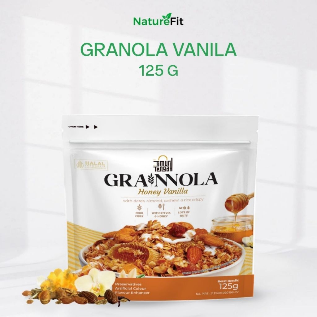 

Grainnola Timur Tengah Vanilla Honey 125 Gram Granola Cemilan Sehat Rendah Kalori Sereal & Snack