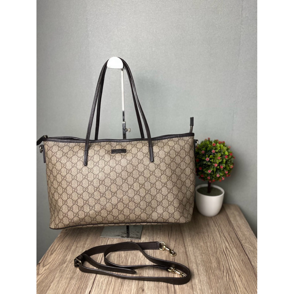 Gucci Authentic Gg Canvas Hand Bag Beige Tote Shoulder Bag