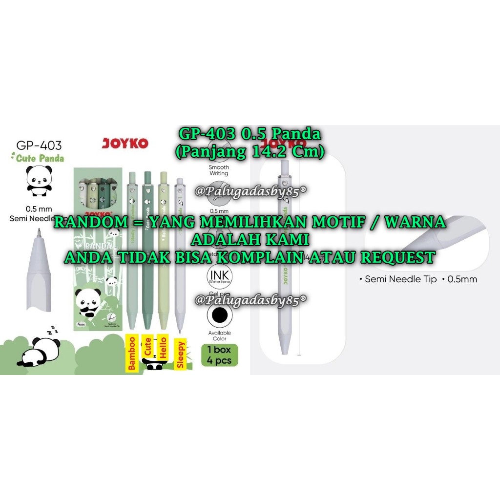 

(1 Biji) GROSIR Gelpen JOYKO GP-403 Panda 0.5 mm Hitam / Gel Pen Pulpen Pena Joyko GP-403 (1 Biji)