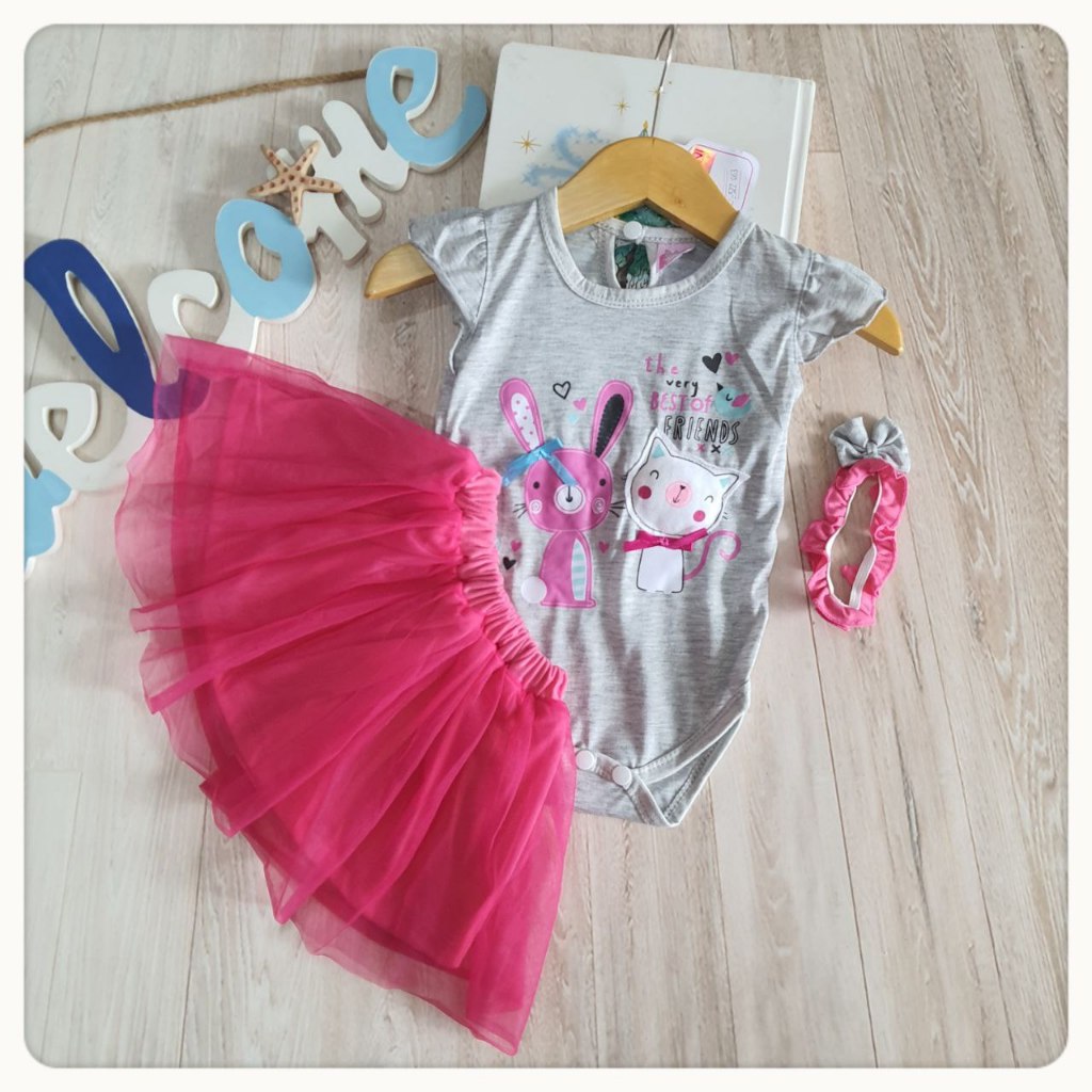 Set Baju Anak Bayi Cewek Perempuan Peek A Boo "Best Friend" Umur 3-12 Bulan