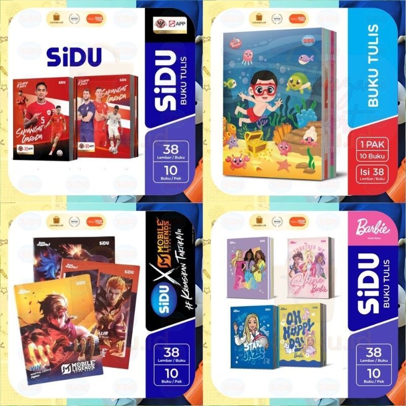 

Buku Tulis SIDU 38 Lembar 1 Pack Isi 10 – Cover ML | Barbie | Merah Putih | Polos Harga hemat grosir