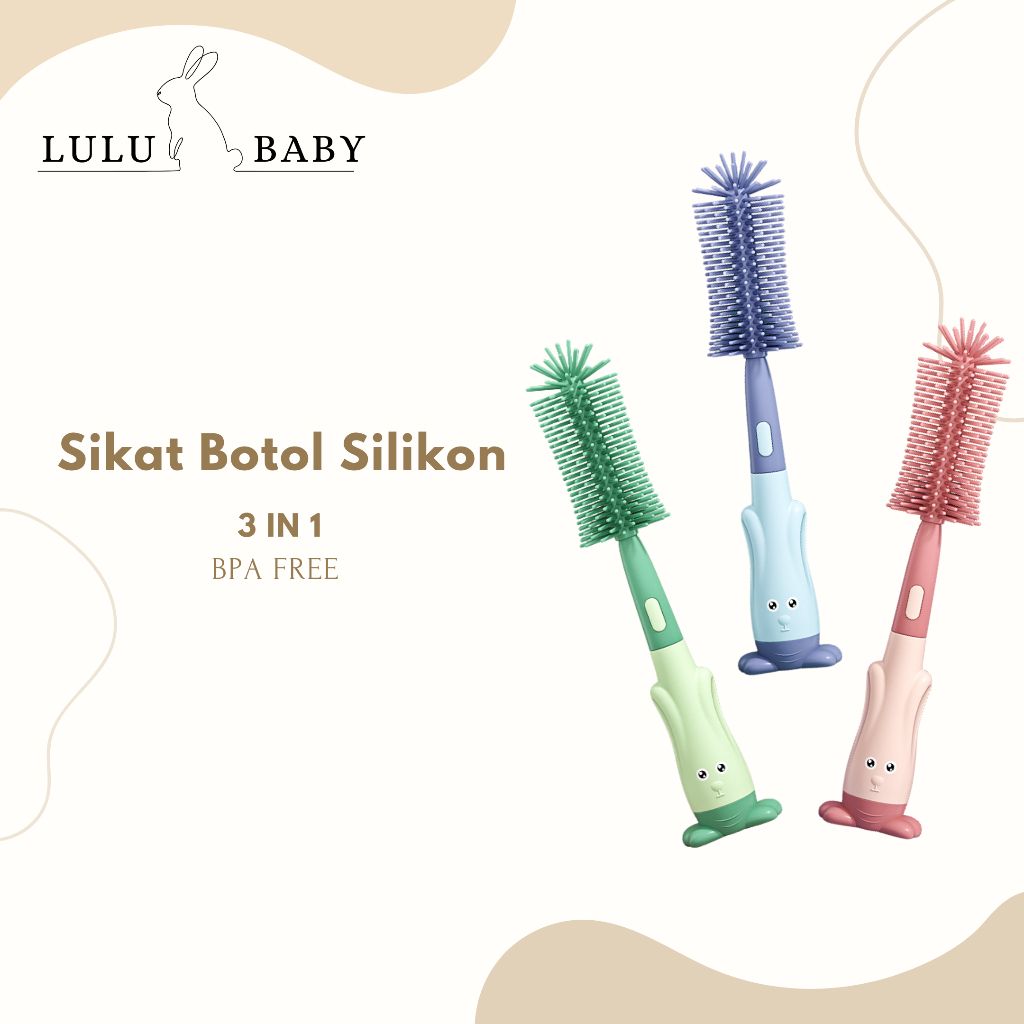 Sikat Botol Susu Bayi Silikon 3 in 1 BPA Free Sikat Empeng Bayi Sikat Sedotan Kecil