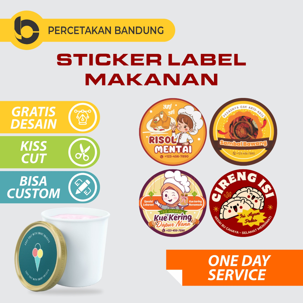 

Cetak Stiker Label Makanan Custom – Free Desain – Tahan Air – Bulat/Kotak