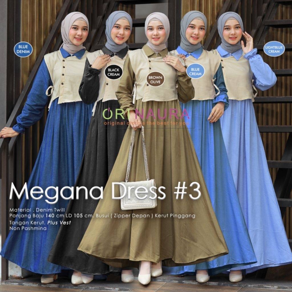 MEGANA DRES #2 & #3 - GAMIS KEKINIAN DRES PLUS OUTER POLOS BAHAN KATUN DENIM & DENIM TWILL BY ANNAIR