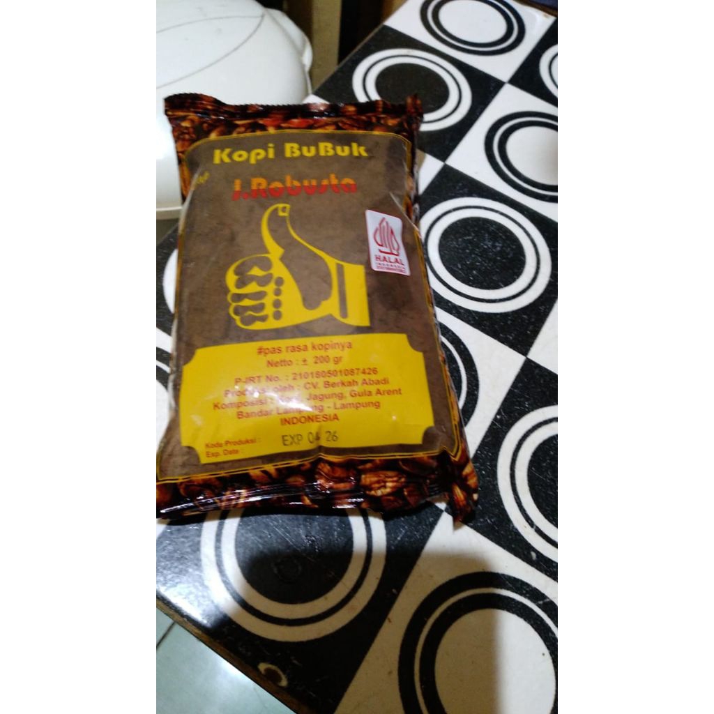 

kepi bubuk jempol robusta asli lampung mantap rasa kopinya isi 200gram. 10pack