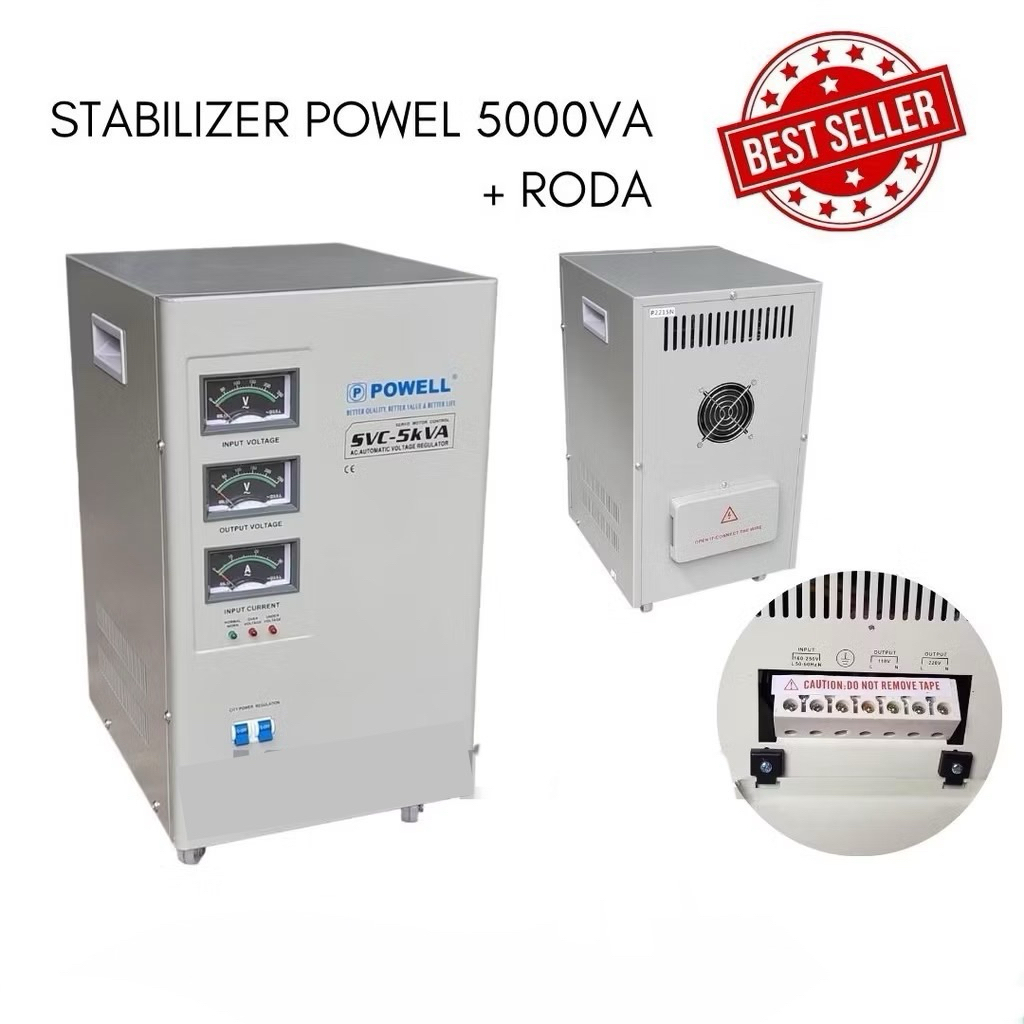 POWELL Stabilizer 1 Phase SVC-5KVA 5000VA + Roda