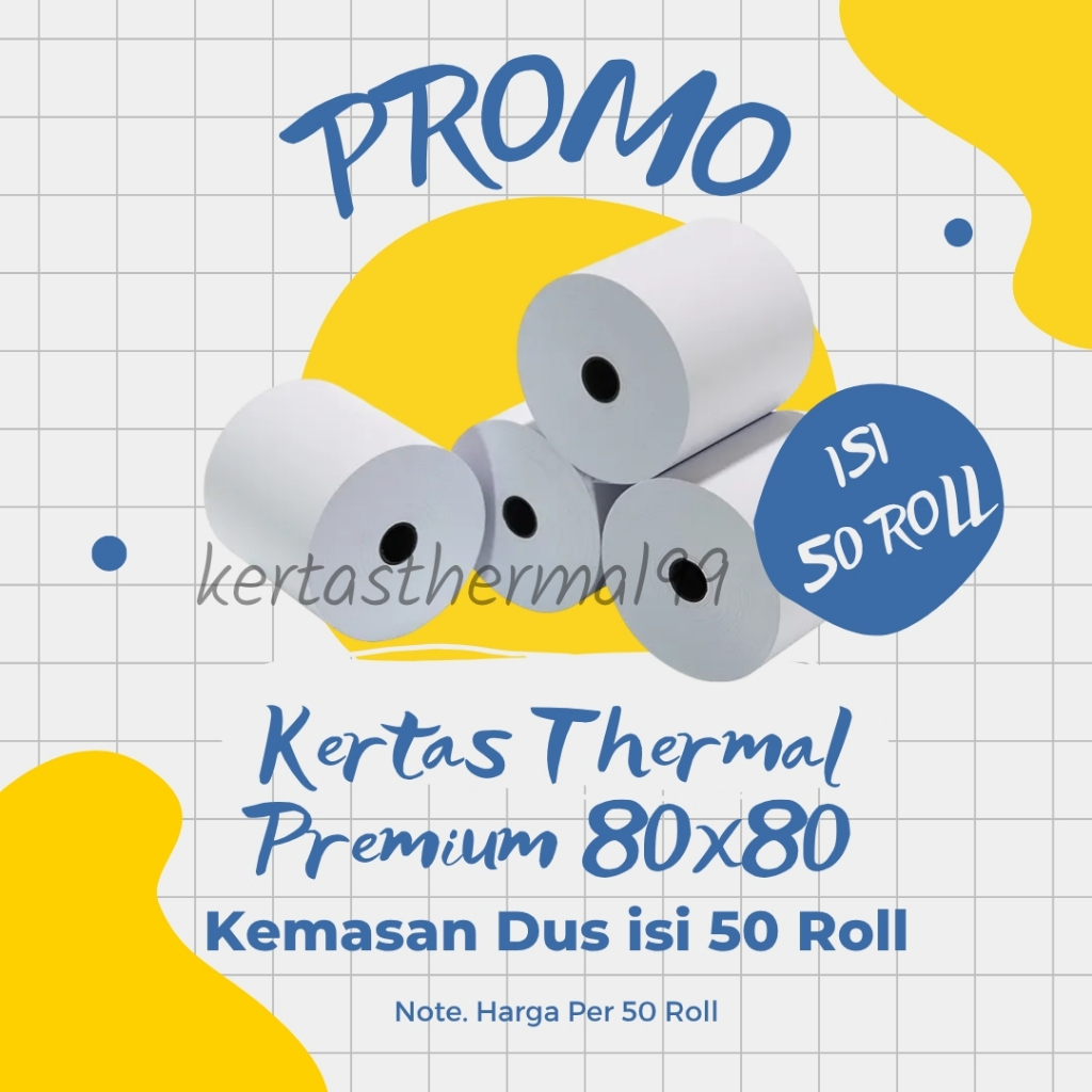 

DUS 50 ROLL KERTAS THERMAL STRUK KASIR PAPER ROLL PREMIUM 80X80 TERMAL POS PRINTER BLUETOOTH 80MM