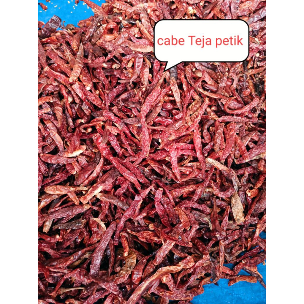 

cabe kering teja petik,no tangkai kemasan 250gram