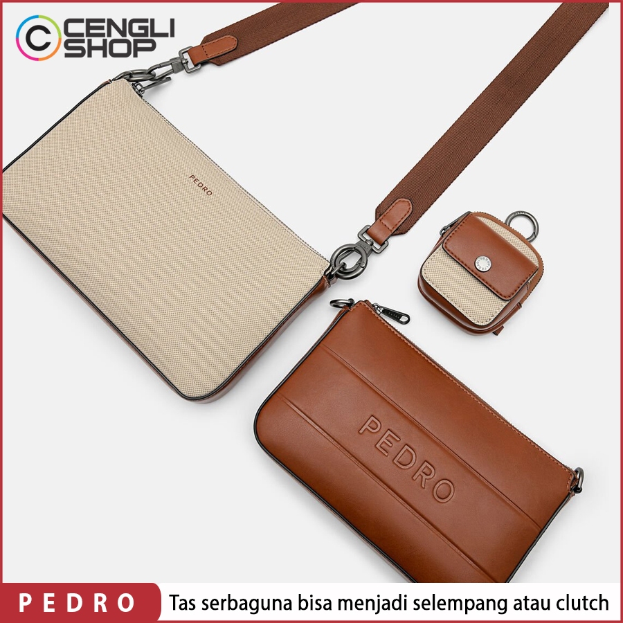 PEDRO TAS SELEMPANG PRIA ORIGINAL PEDRO SLING BAG ASLI ORI BRANDED TERBARU COKLAT BROWN PM037