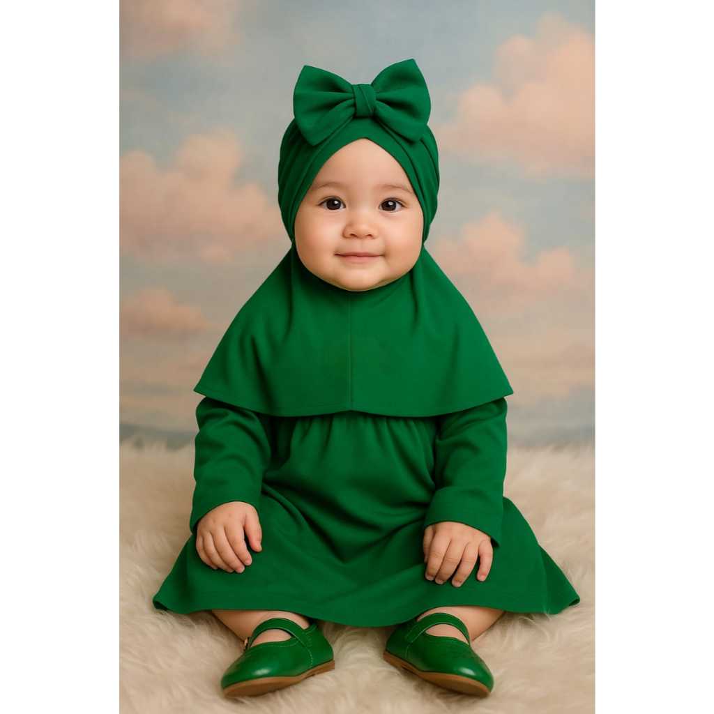 Gamis Bayi Free Kerudung + Turban Hijau Botol