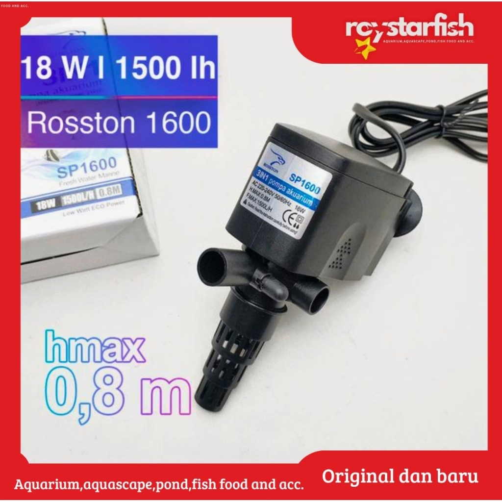 Rosston RS1600 pompa aquarium filter media sirkulasi