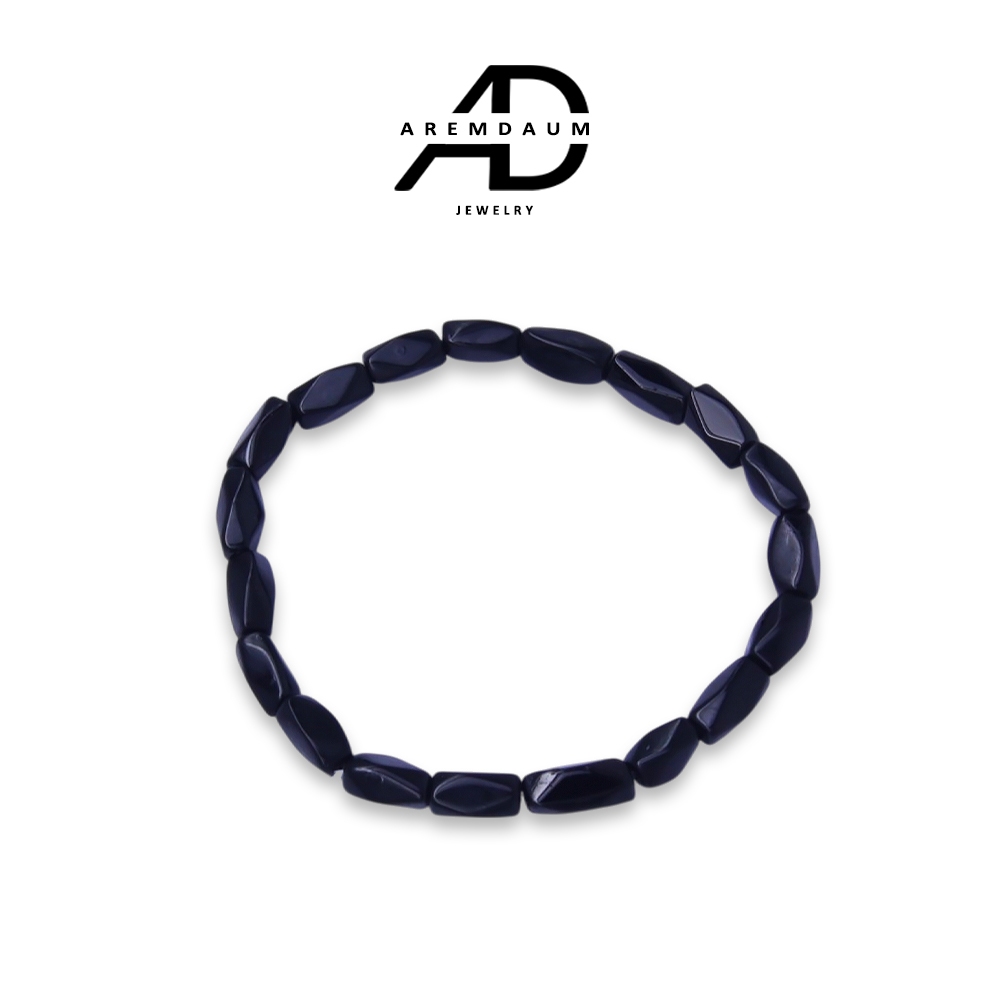 [Aremdaum] Gelang Unisex Batu Hitam Lonjong Karet Elastis