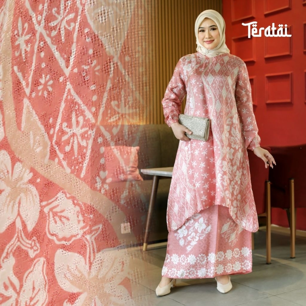 malikashoping, setelan batik muslimah outfit kondangan, gamis batik pesta kekinian by amanilla