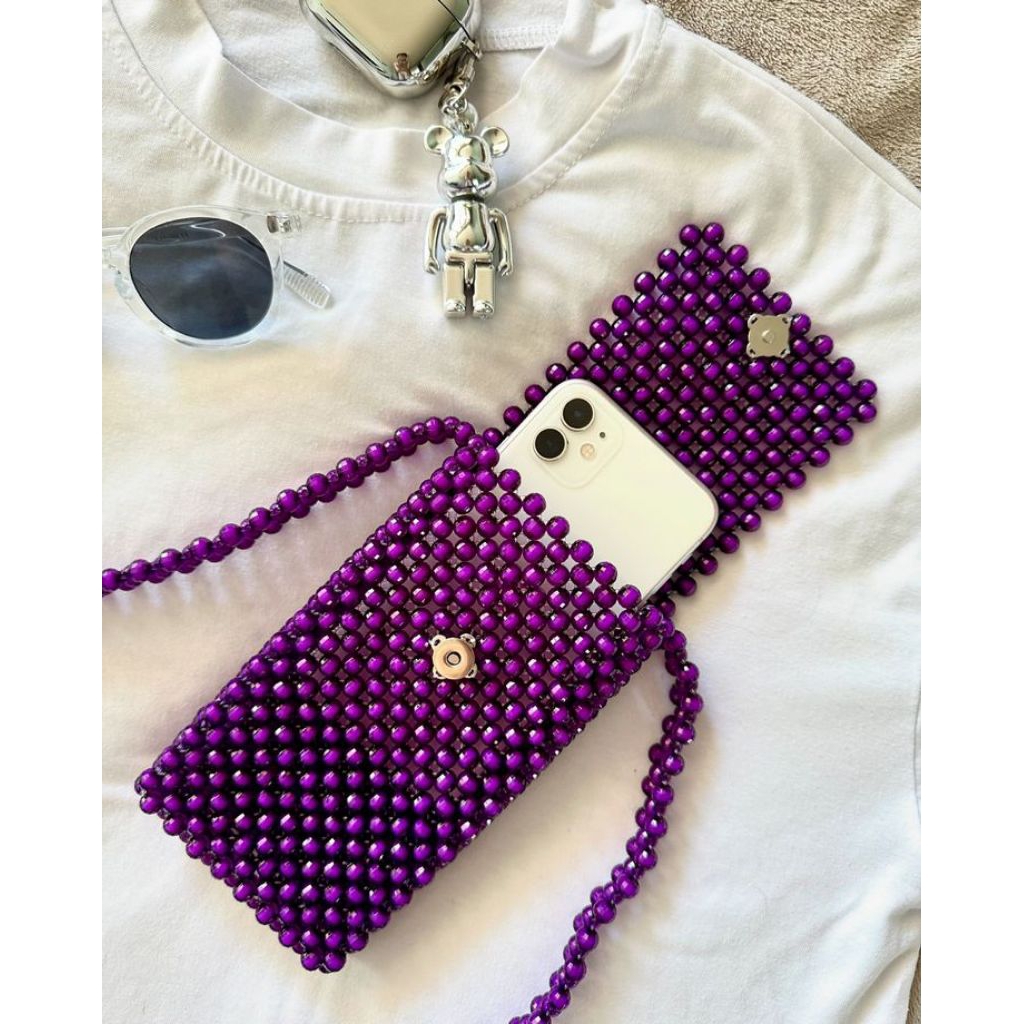 Tas wanita mutiara warna ungu muat hp