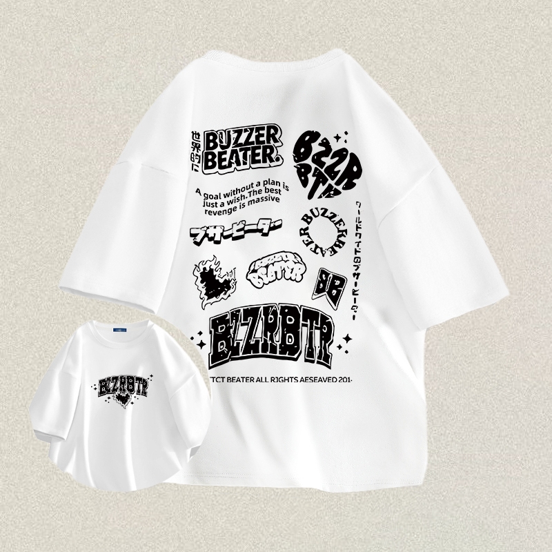 RENELLE Baju Kaos Oversize Pria | BUZZER BEATER Coretan Kaos Putih | Kaos Pria Distro Original | Baj