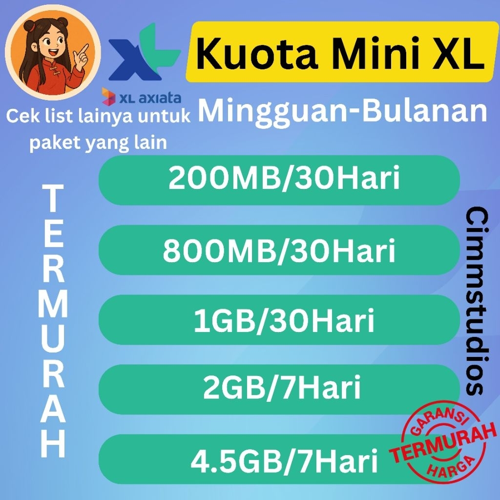 KUOTA XL PAKET DATA XL 500MB 700MB 1GB 3GB 12GB FULL 24 JAM 30 Hari Terjangkau Cimmstudios