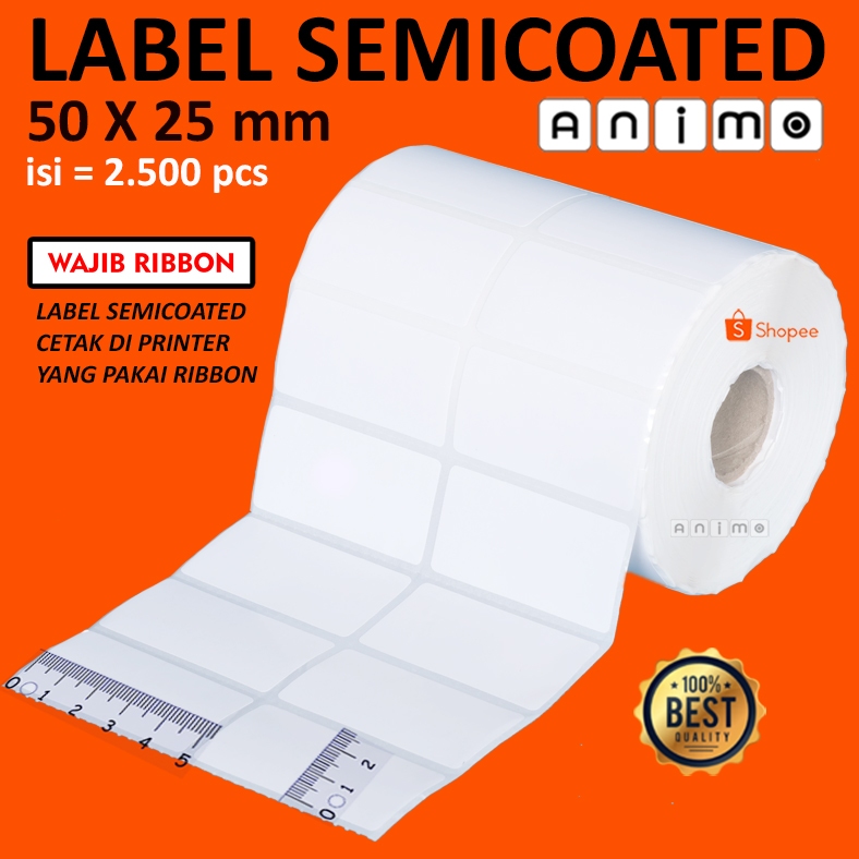 

LABEL Semicoted 50X25 isi 2.500 pcs - 2 LINE - LABEL BARCODE SEMICOATED 50 X 25 MM - Stiker Semicoated 50x25 mm 2 line isi 2.500 PCS