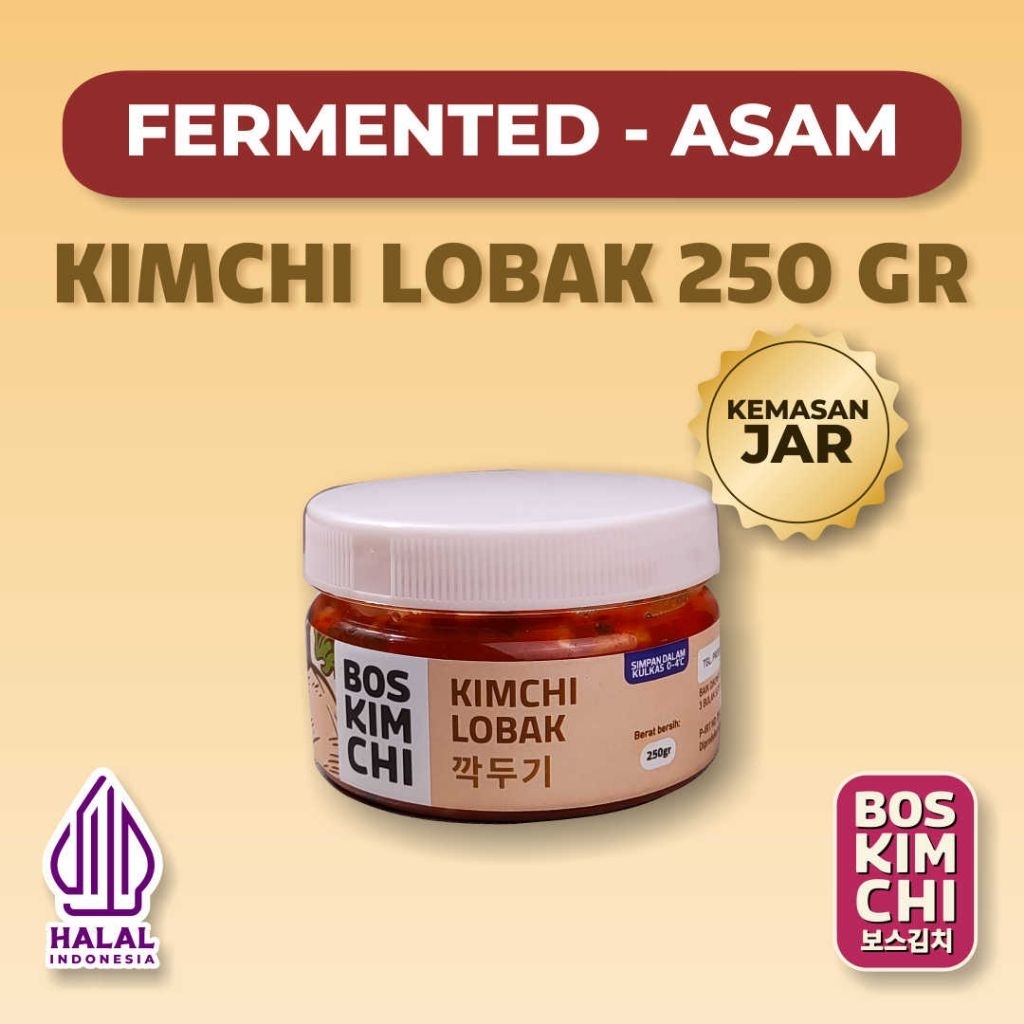 

Kimchi Lobak 250 gr Kemasan Toples Asam | Boskimchi | Kkakdugi Kimchi Jar Fermented
