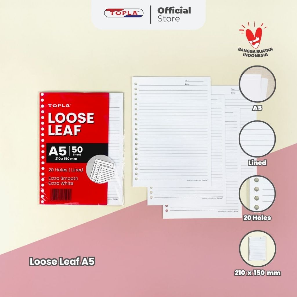

Topla Loose Leaf A5 dan B5 Bergaris Isi 50 Kertas Binder Tambahan Isi Binder