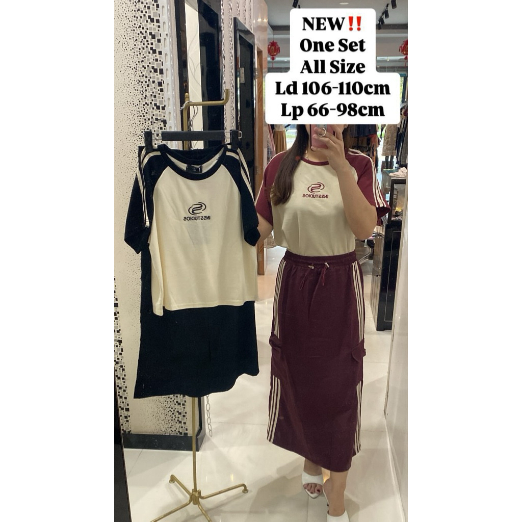 One Set Wanita Kaos Rok Maxi// one set kaos rok maxi