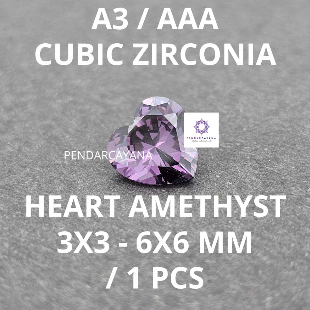 CUBIC ZIRCONIA A3 / AAA 3X3 - 6X6 MM HEART AMETHYST / 1 PCS