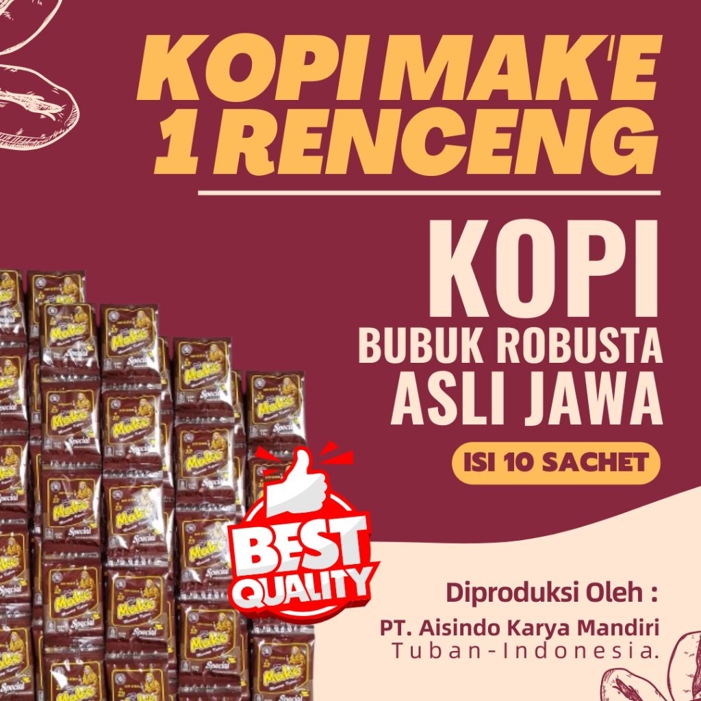 

Kopi Bubuk Mak'e Robusta Special 1 Renceng (10 Sachet) @12Gram