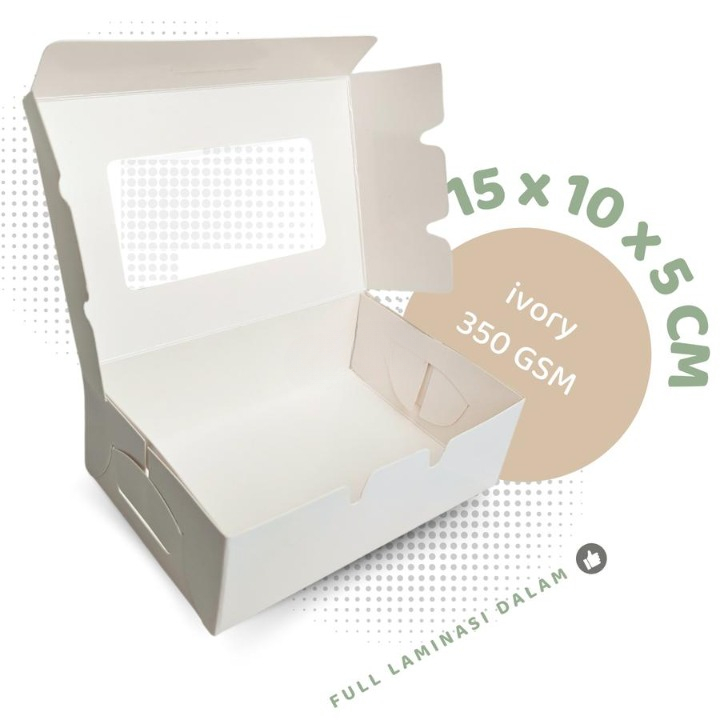 

Dus Kotak Polos Isi 1 Pcs Uk 15 x10 x 5 CM Ivory Polos Laminasi Jendela Kotak Box Kemasan Dus Roti Brownies Kue Cake Kecil Tebal