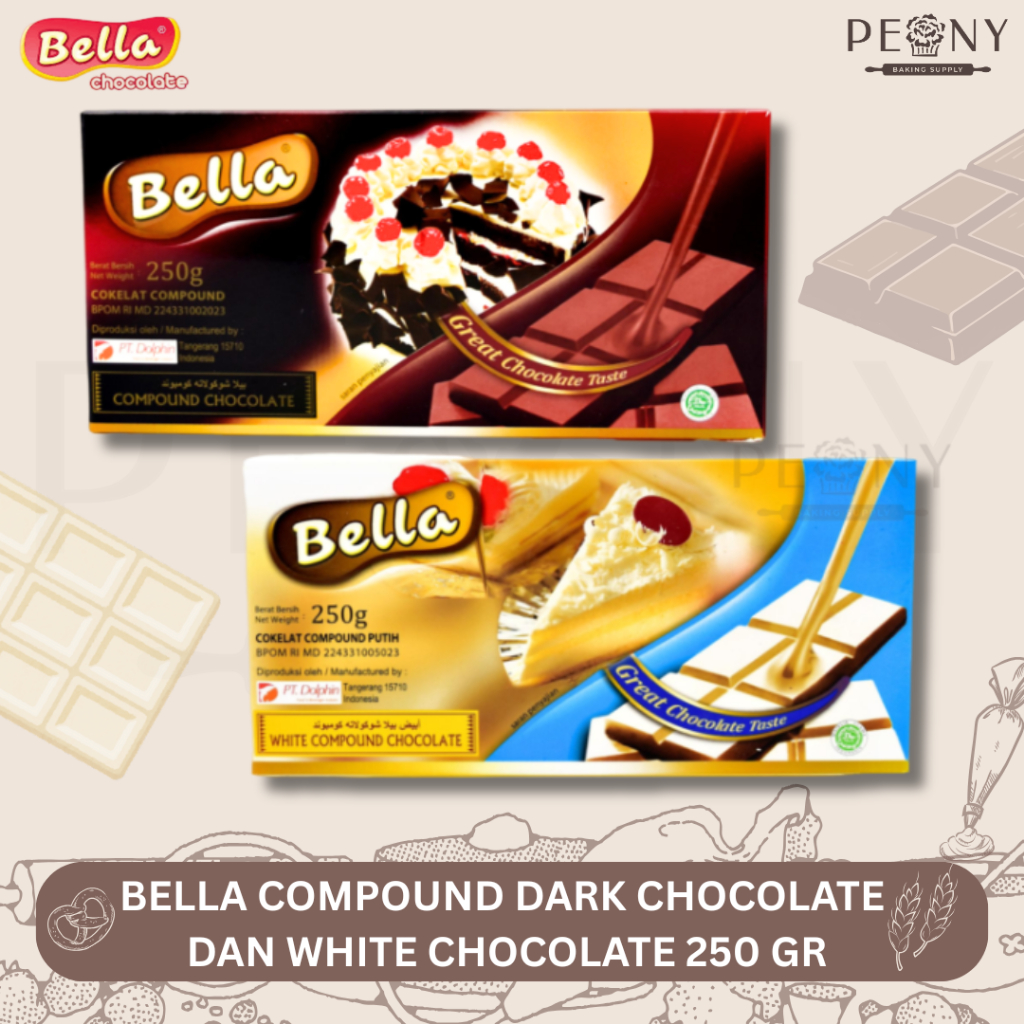 

BELLA COMPOUND DARK CHOCOLATE DAN WHITE CHOCOLATE 250 GR