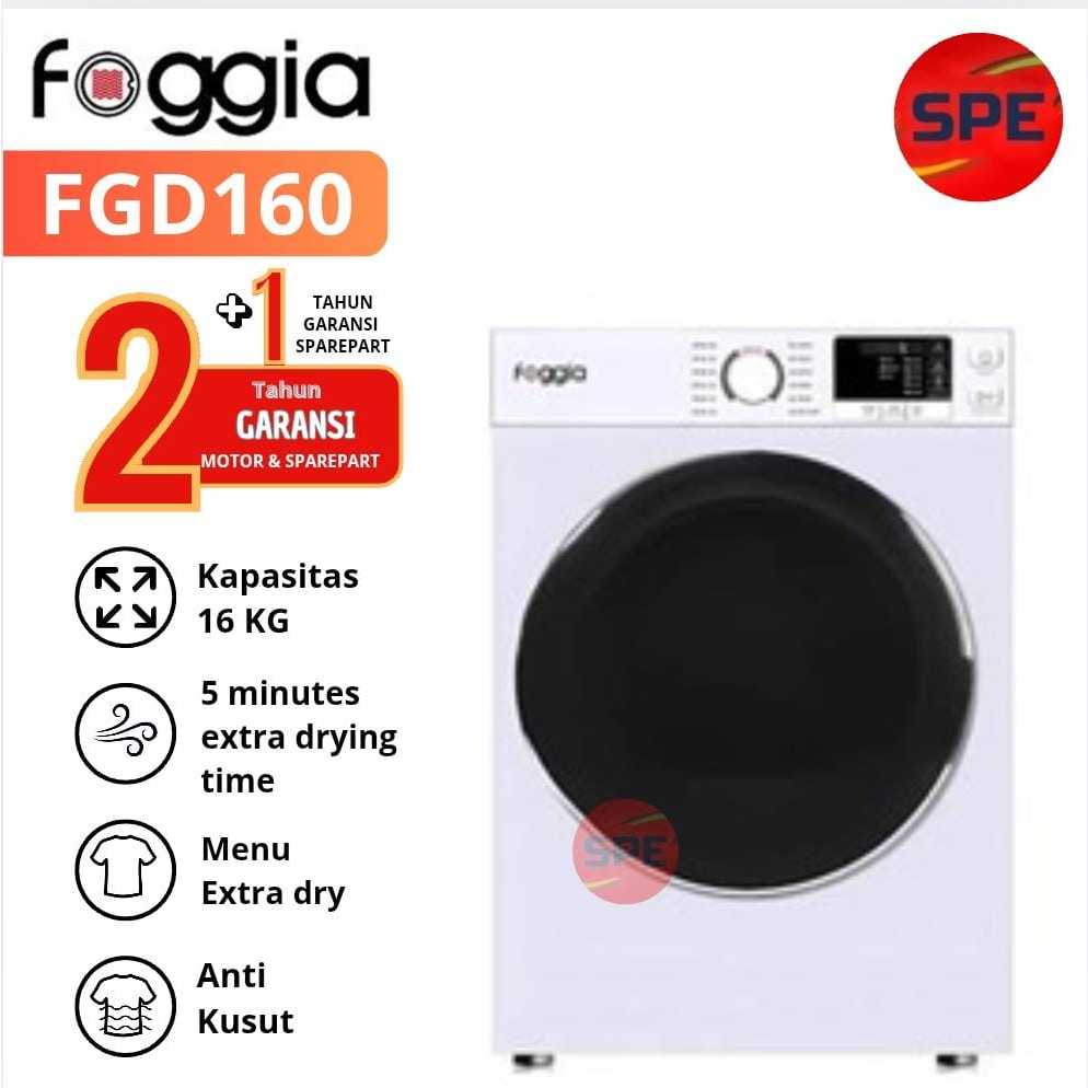 Dryer FOGGIA Kapasitas 16 Kg FGD160GY Mesin Pengering Pakaian, (GARANSI RESMI MEDAN)